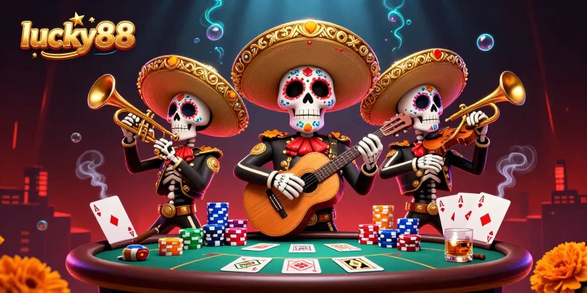 Experience thrilling poker action with lucky88 at a vibrant mariachi scene full of game elements.