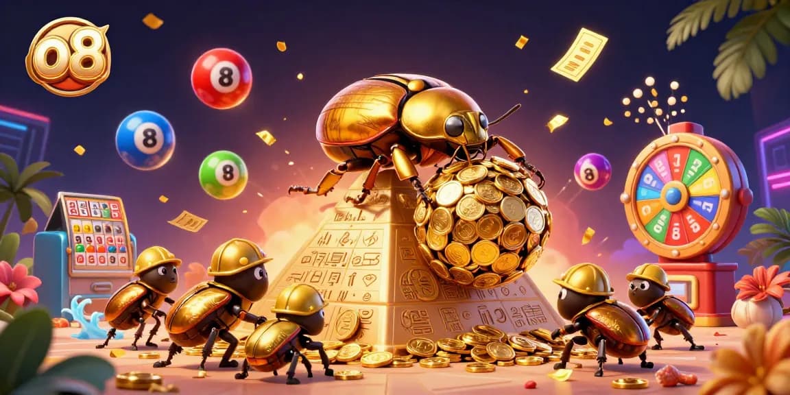 Experience thrilling gameplay at o8 with vibrant lottery balls, golden coins, and lively casino elements.