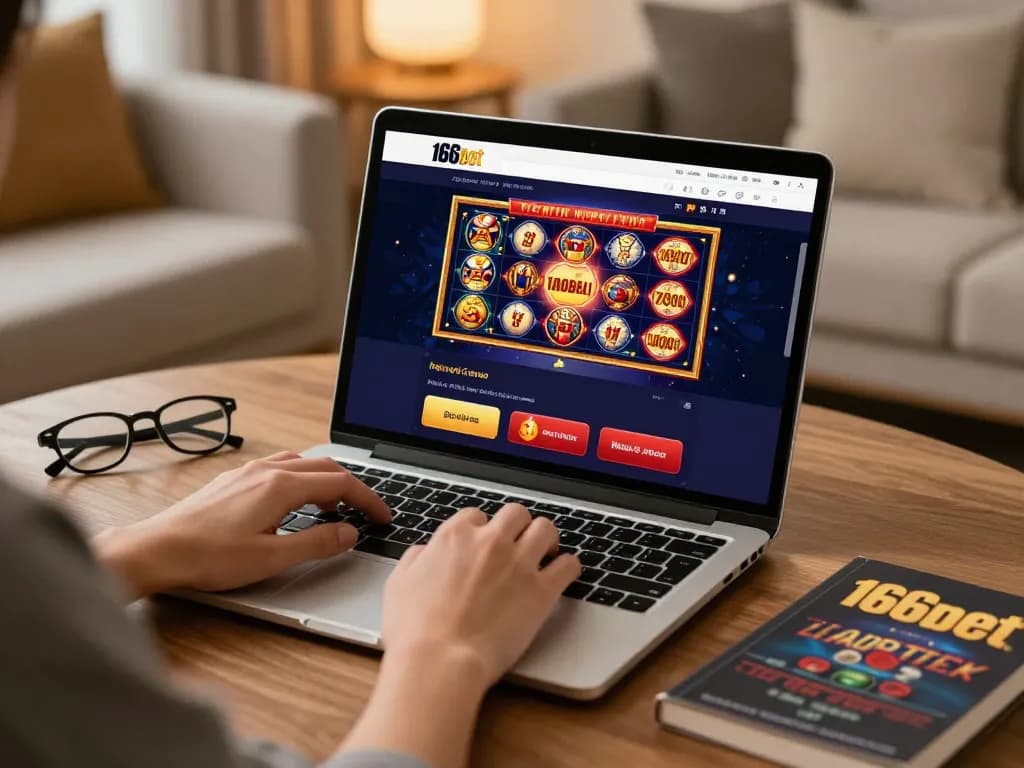 Empolgação do jogo com 166bet em um ambiente acolhedor em casa, mostrando jogos online em um laptop.