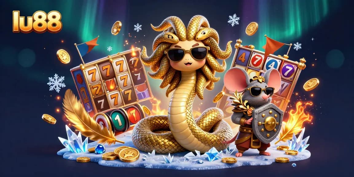 Engage with lu88's vibrant casino scene featuring Medusa and a warrior mouse amidst dynamic betting elements.
