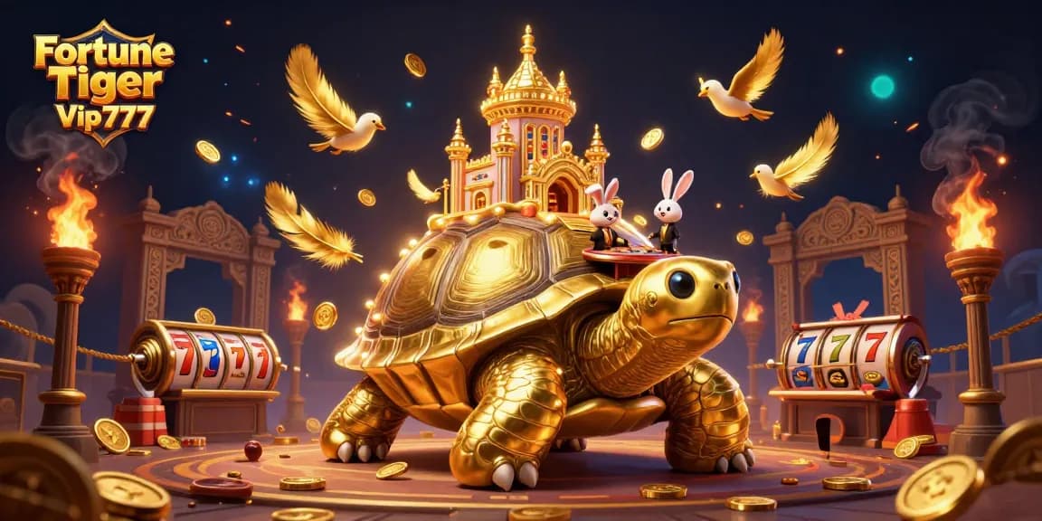 Spin the reels with the Fortune Tiger Vip777 game, featuring a vibrant 3D casino scene and exciting gameplay.