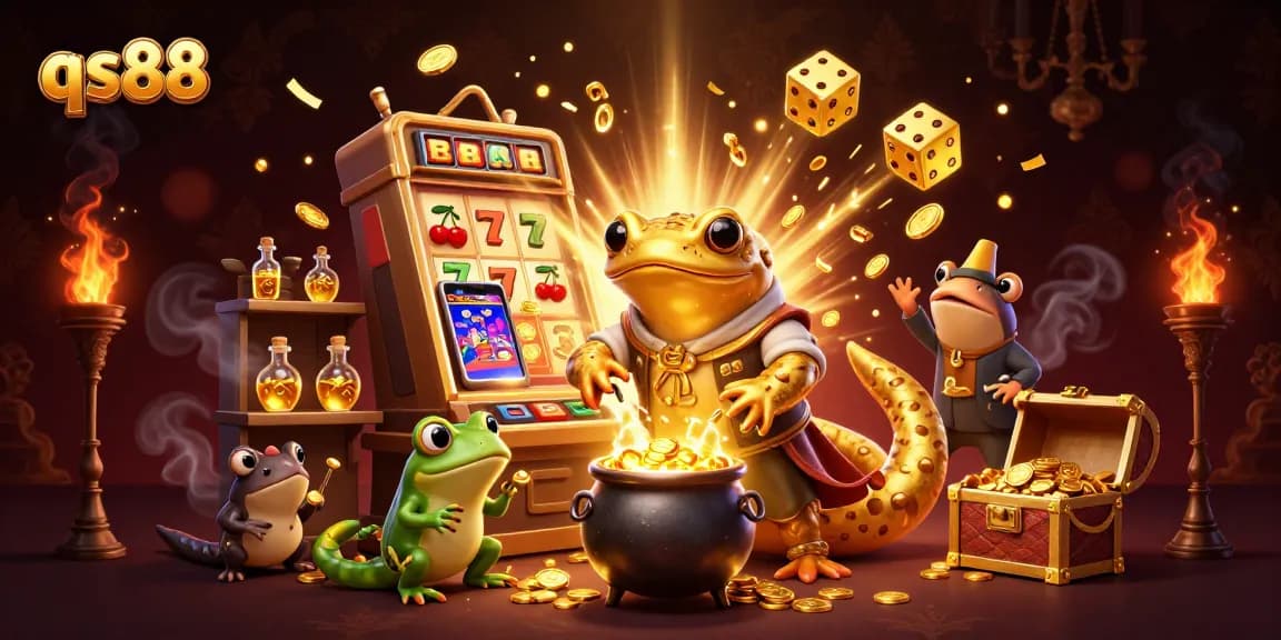 Engage in thrilling gameplay at qs88, where a golden salamander crafts coins amidst vibrant casino action.