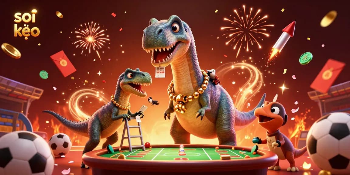 Join the winning action with soi kèo as the brontosaurus spectates a lively sports betting scene.
