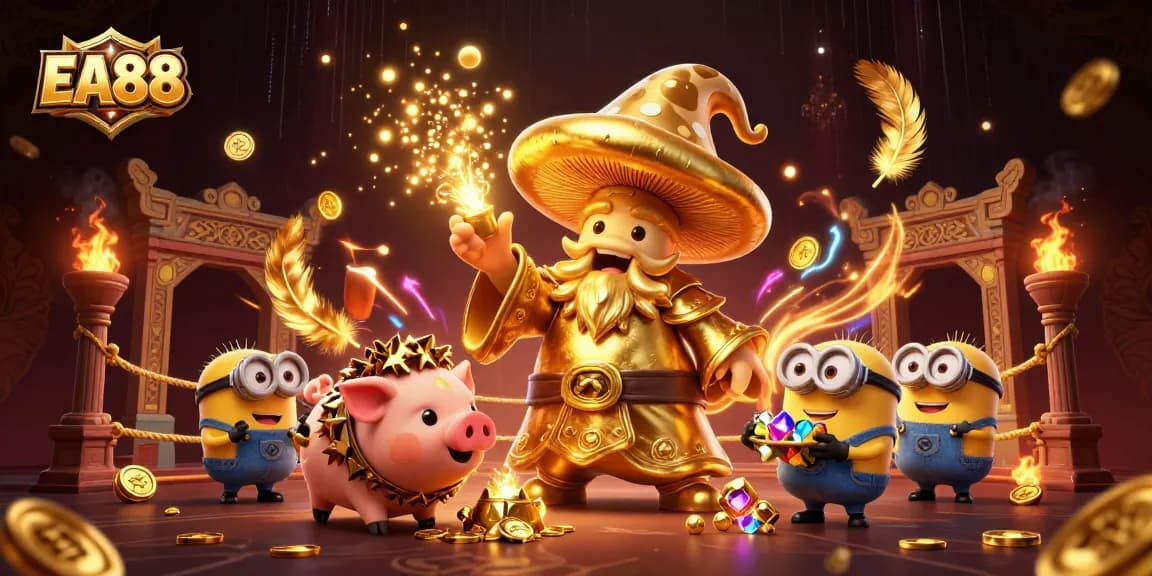 Play and win with EA88 in a vibrant 3D casino world filled with treasures.