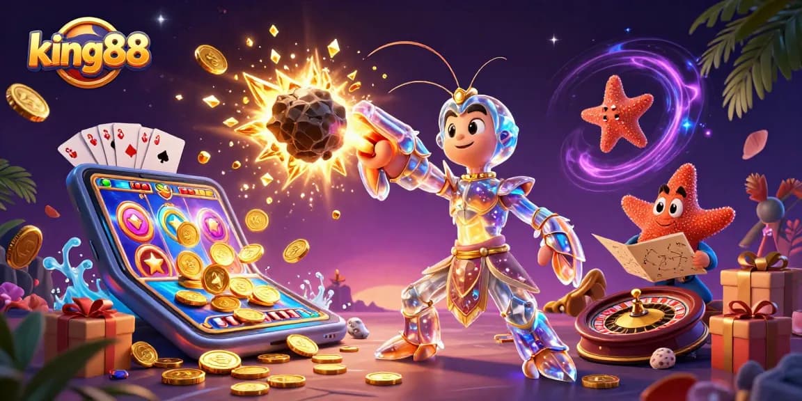 Experience king88's vibrant casino adventure with cosmic characters and exciting slot games.