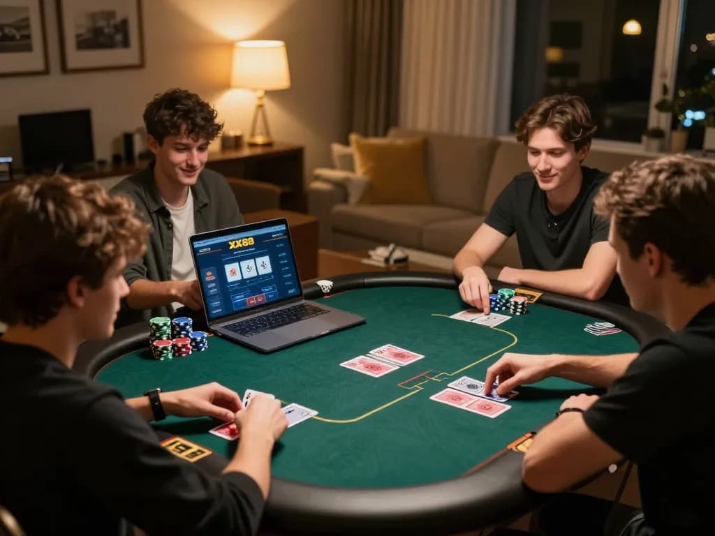 Players engaging in an exciting online poker game on XX88, showcasing strategy and camaraderie