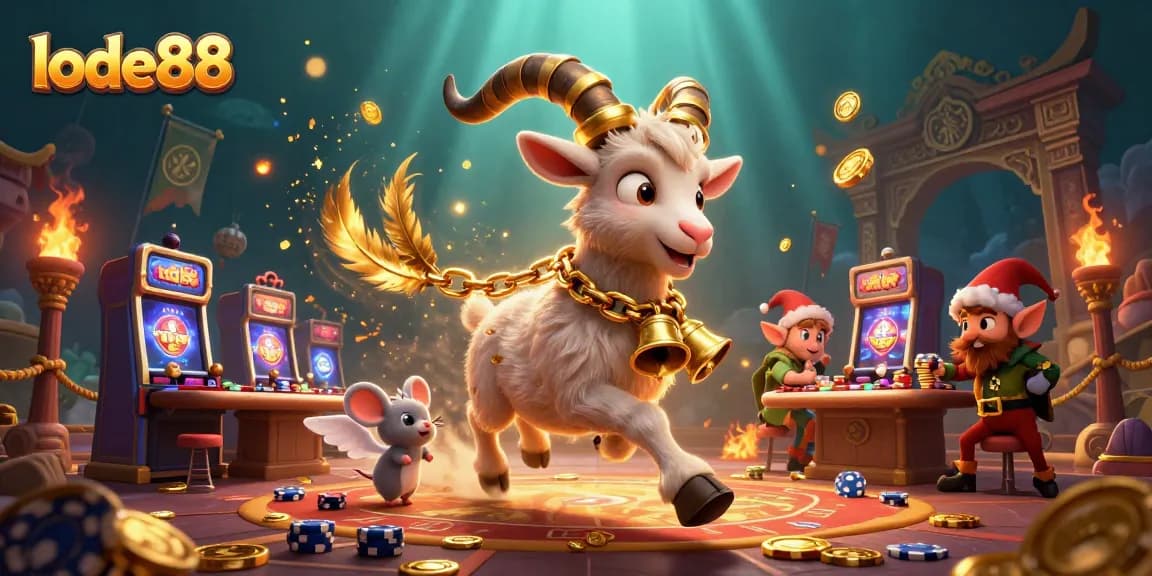 Experience thrilling moments at lode88 casino with Krampus and characters in a festive scene featuring gaming action.