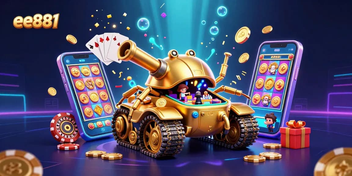 Engage in thrilling gambling at ee881 with a vibrant, animated casino scene bursting with excitement.