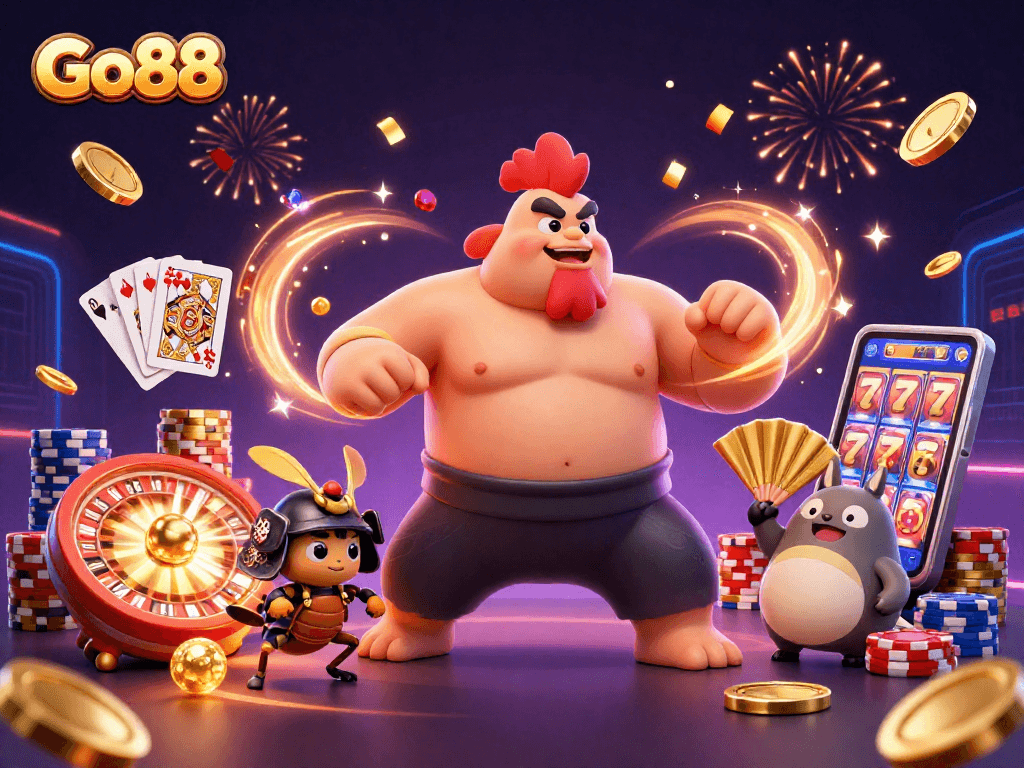 Engage with Go88's vibrant casino scene featuring dynamic characters and action-packed elements.