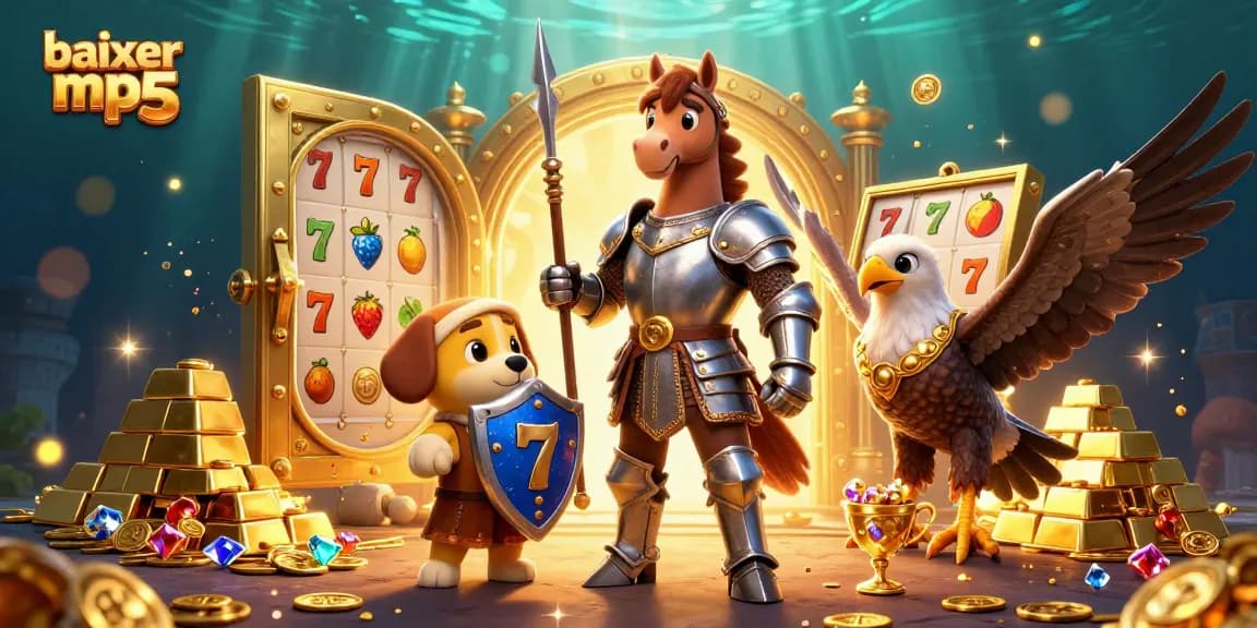 Experience the thrill of baixar video mp5 with a vibrant casino scene featuring gambling symbols and characters.