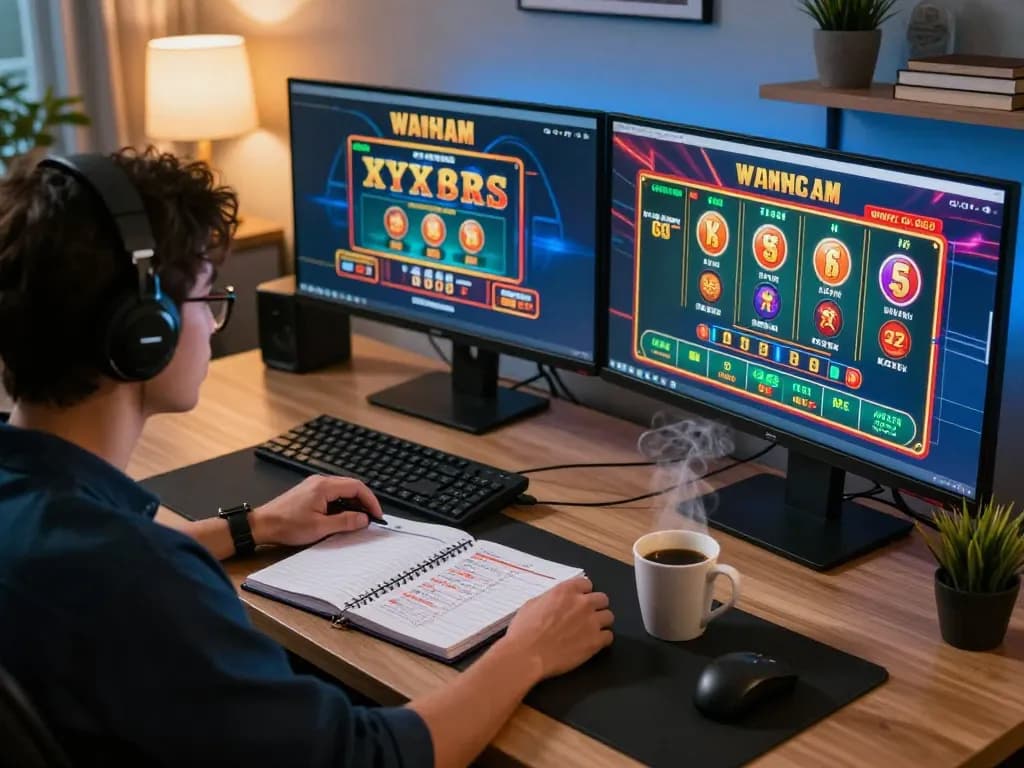 Person strategizing for online casino games at their workstation, showcasing the competitive spirit at https://uu88.blog/.