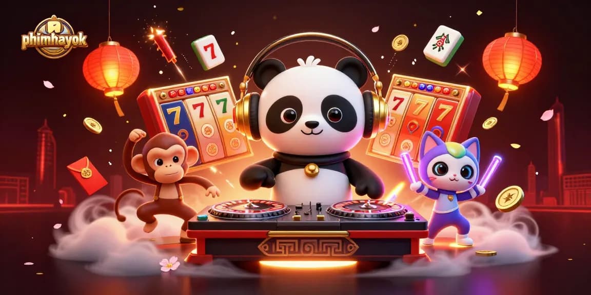 Experience the thrilling action at phimhayok with vibrant casino elements and animated characters.