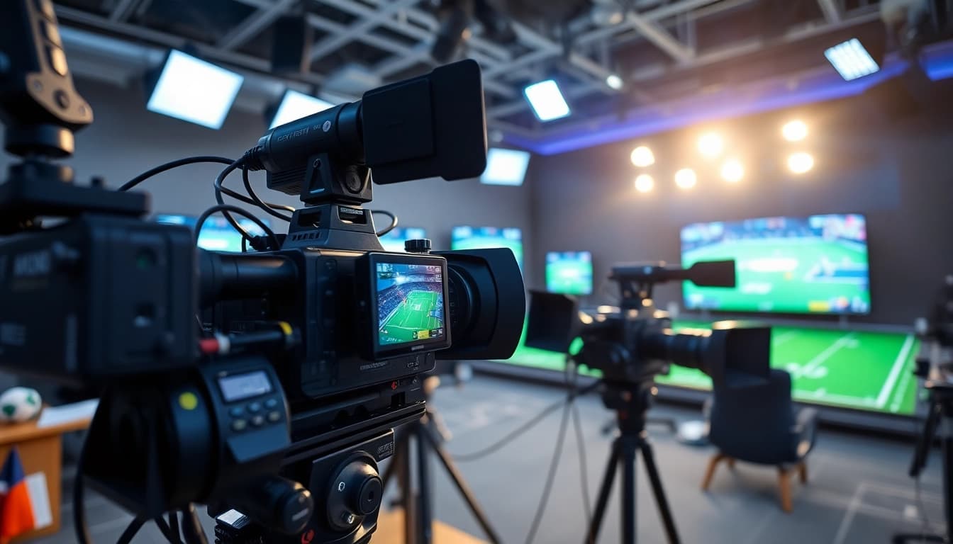 Engaging scene of sports broadcasting with advanced technology, capturing the energy of live sports.