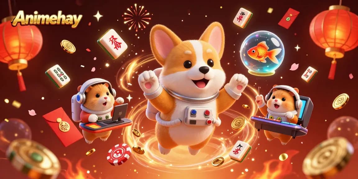 Experience the thrill at Animehay as the astronaut corgi navigates a vibrant space casino filled with fortune elements.