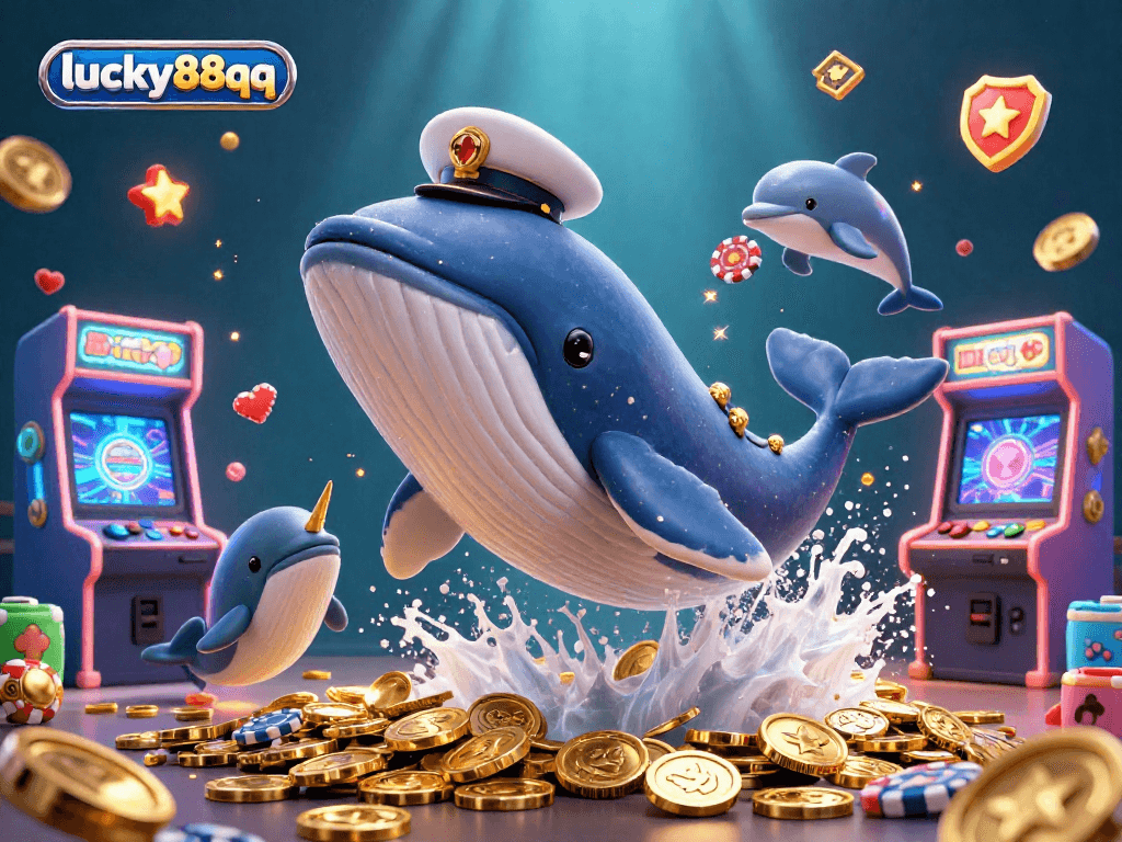 Experience vibrant gameplay with lucky88qq's whimsical underwater scene featuring a whale and dolphins.