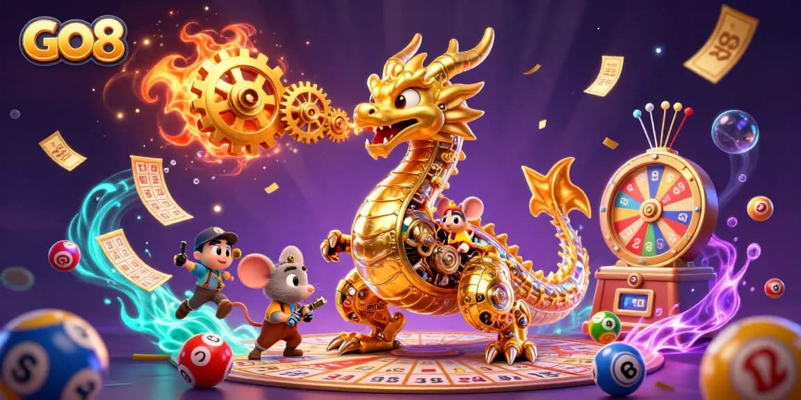 Experience exciting gambling with GO8’s vibrant golden dragon and lottery elements.