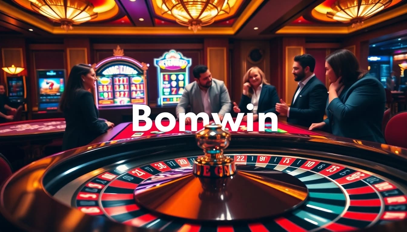 Engage in thrilling casino games with Bomwin's vibrant poker chips and playing cards.