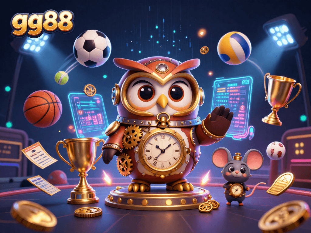 Engage in thrilling sports betting at gg88 with a captivating 3D illustration filled with vibrant elements.