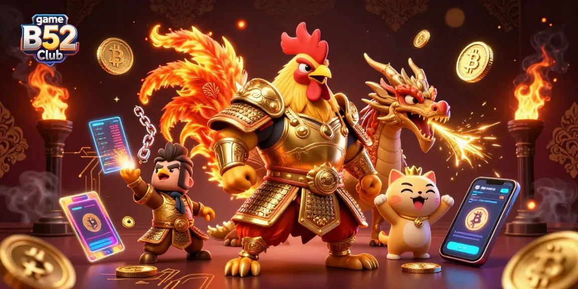 Engage with thrilling gameplay at game B52 Club featuring an epic rooster warrior and dragon in vibrant 3D.