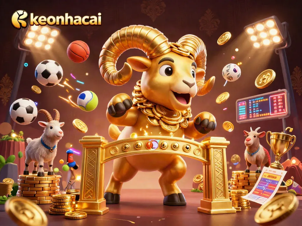 Bet on keonhacai with a dynamic 3D illustration of a golden ram charging towards casino glory.