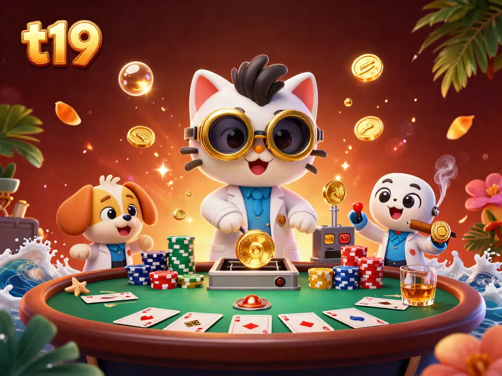 Experience thrilling gameplay at t19 with mad scientist cat and loyal dog amidst poker excitement.