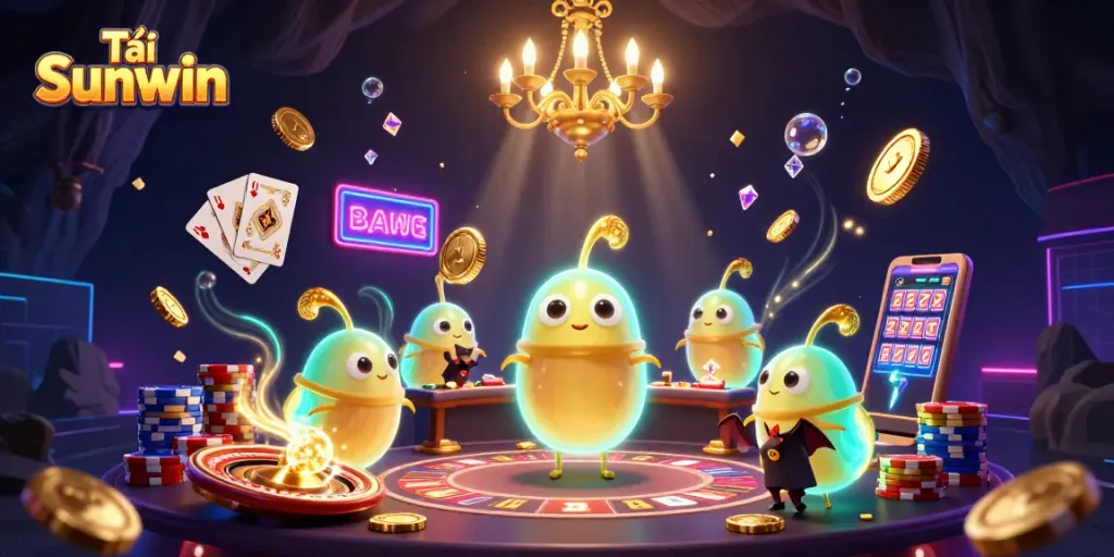 Play exciting games at Tải Sunwin, featuring a vibrant casino scene with dynamic lights.
