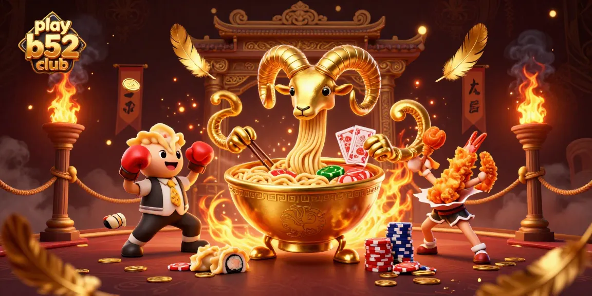 Win big as you play B52 Club with a giant golden ramen bowl dealer and gambling excitement!