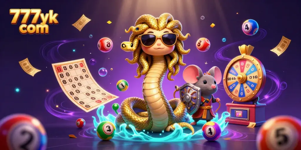 Experience casino excitement at 777yk com with friendly Medusa and vibrant lottery elements.
