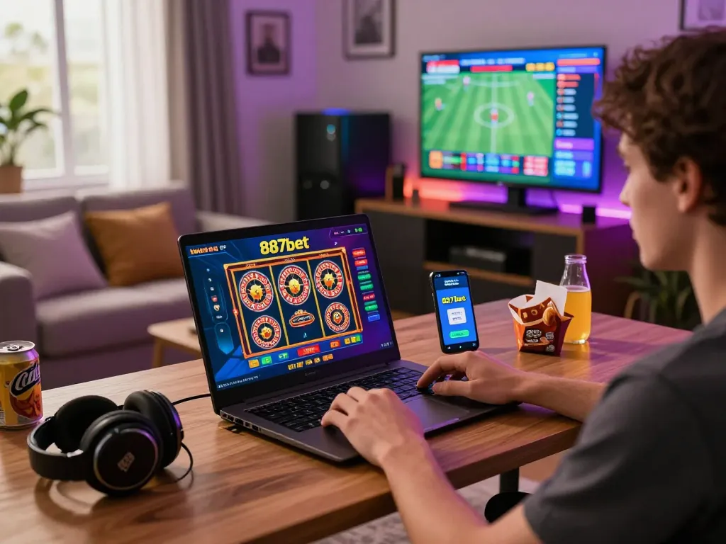 Experience the thrill of online gaming with 887bet platform showcasing vibrant casino games and sports betting.