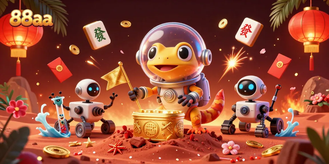 Experience exciting gameplay at 88aa with Martian gecko discovering a hidden casino in a vibrant cosmic landscape.