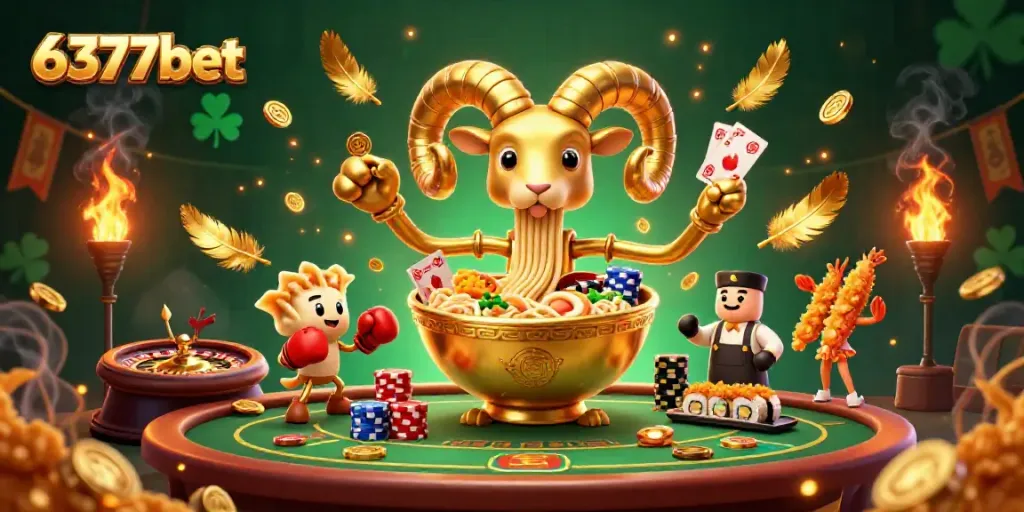 Experience thrilling moments with 6377bet's dynamic casino scene featuring quirky characters and vibrant elements.