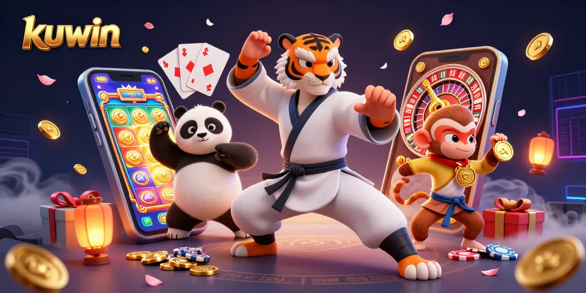 Kuwin engages players with a vibrant 3D scene of lucky elements and lively characters in an animated casino world.