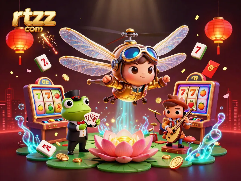 Experience gaming thrills at rtzz com with vibrant 3D casino characters and exciting slot elements.