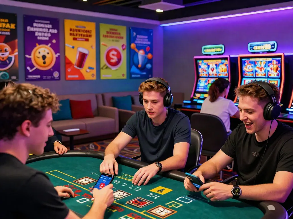 Players enjoying live casino and sports betting on GEM88 in a lively gaming lounge.