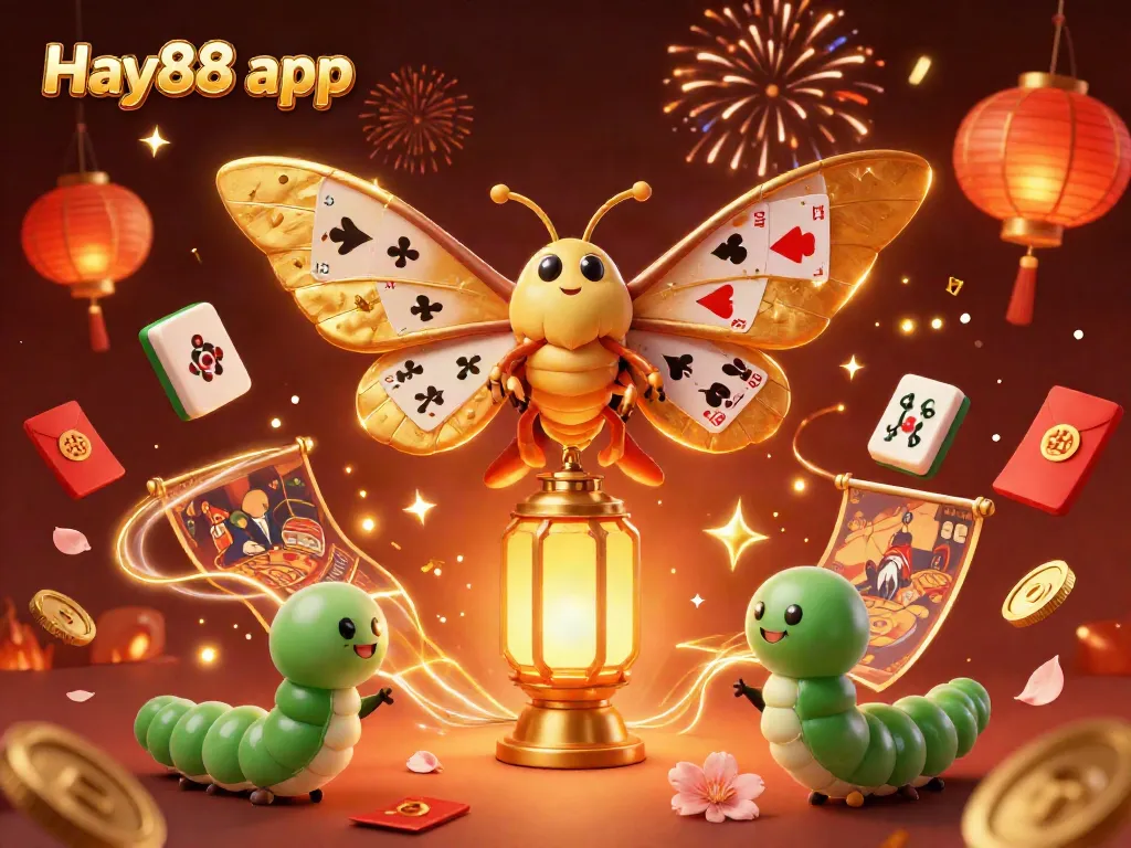 Experience the Hay88 app's vibrant casino atmosphere with animated elements and a majestic atlas moth.