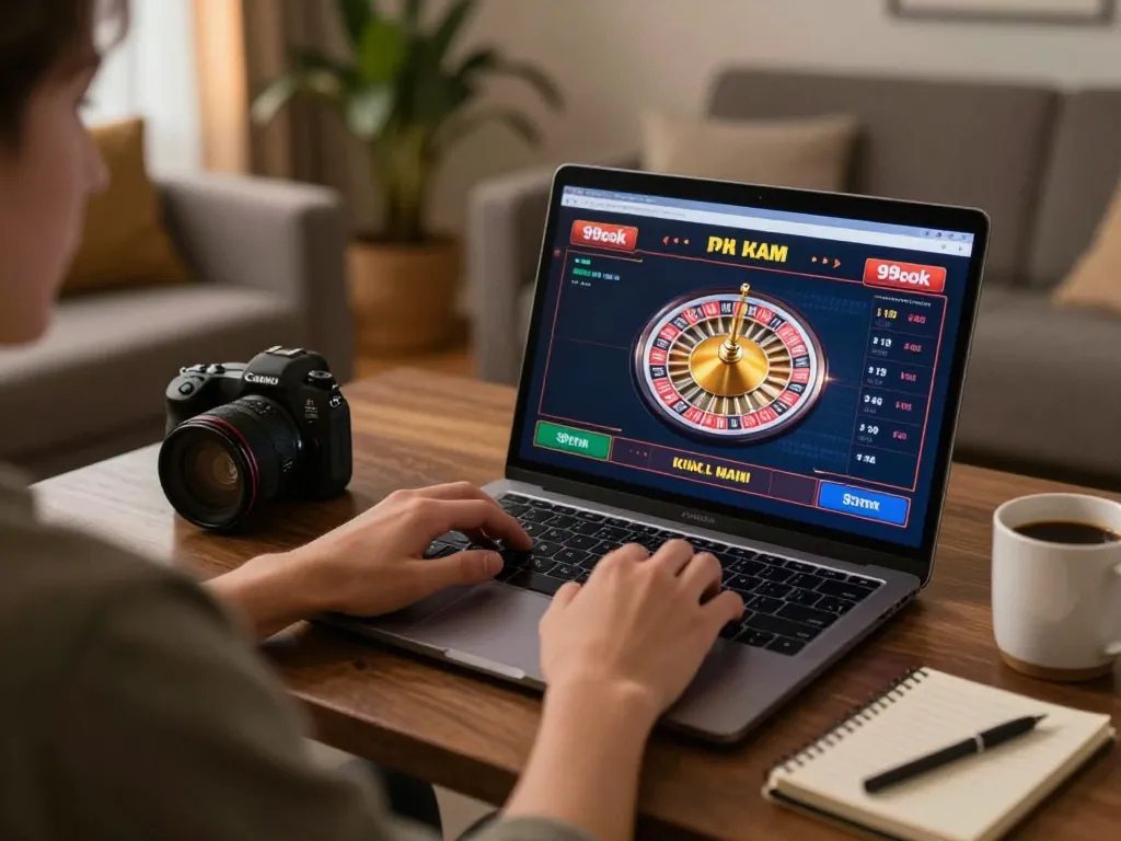 Player enjoying a live dealer game on 99ok, engaging in an exciting online gambling experience from home.