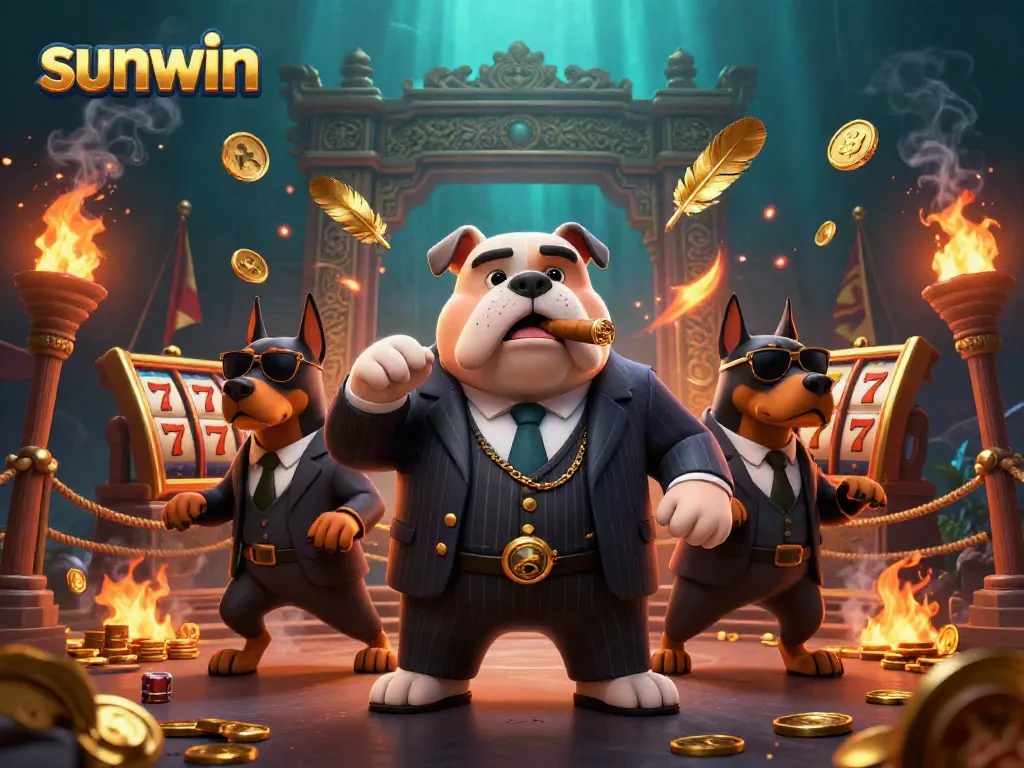 Experience thrilling wins at Sunwin Casino with a stylish mobster bulldog in action.