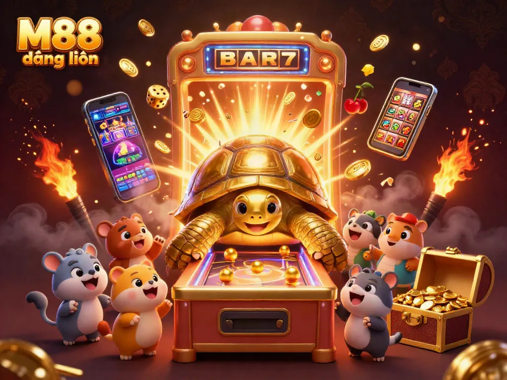M88 đăng nhập to a vibrant 3D casino world filled with gold, jackpots, and engaging games.