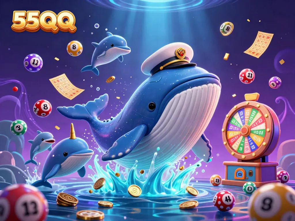 Experience the thrill of 55QQ with a vibrant scene of gaming elements and ocean characters.