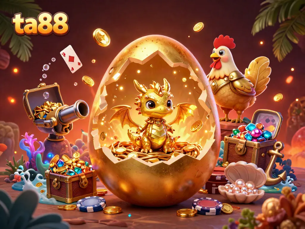 Experience the vibrant energy of ta88 with this dynamic illustration showcasing casino treasures.