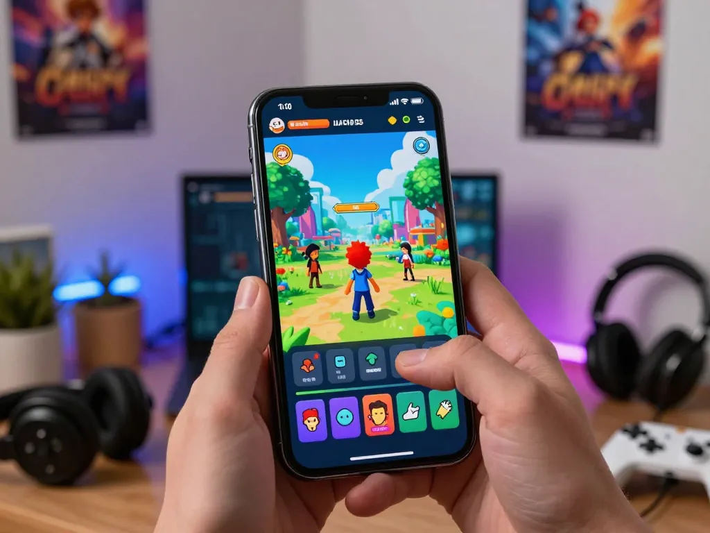 Engaged player enjoying an adult game on a mobile device in a cozy room setting.
