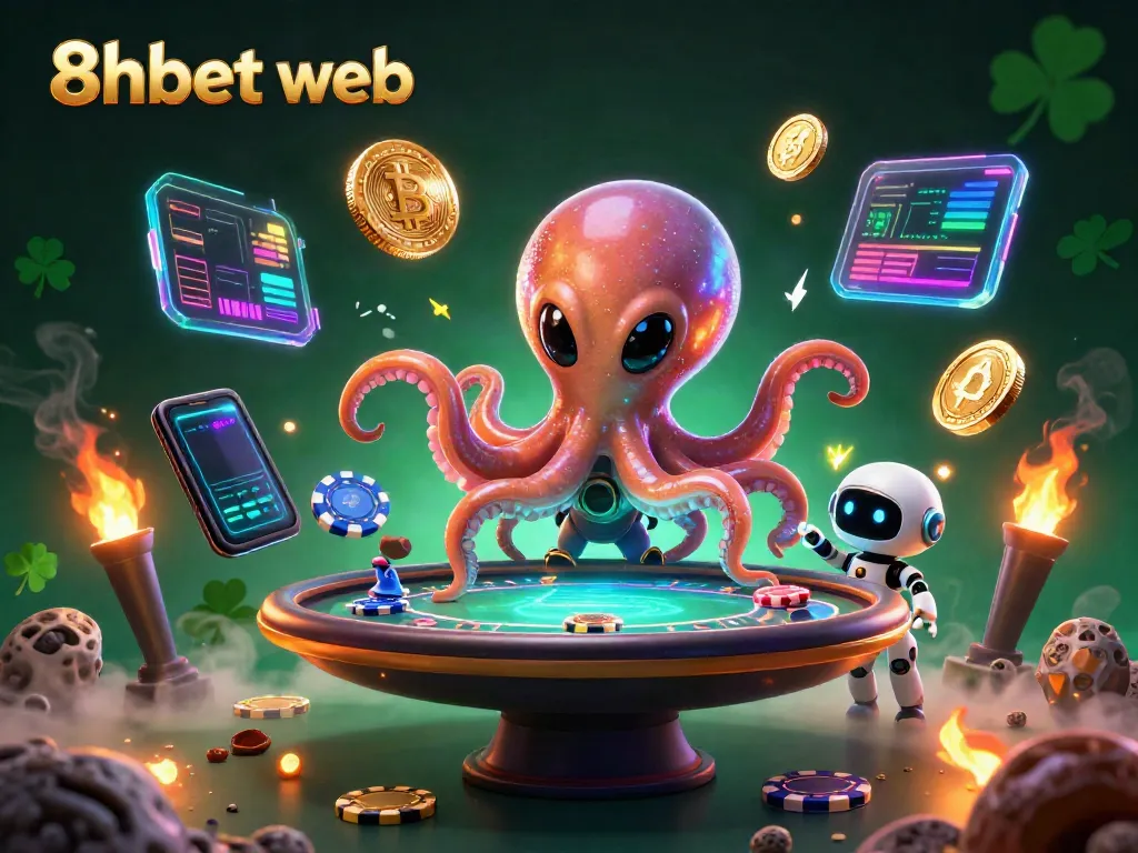 Engage in thrilling games at 8xbet web, where a 3D alien octopus plays holographic poker.