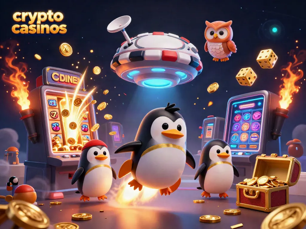 Experience the thrill of crypto casinos with vibrant scenes of winning, excitement, and gameplay.