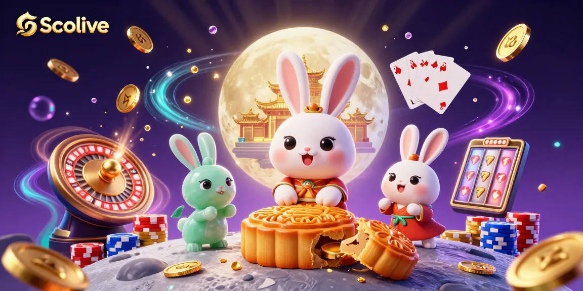 Socolive offers thrilling live gaming with a vibrant scene of a moon rabbit celebrating casino wins.