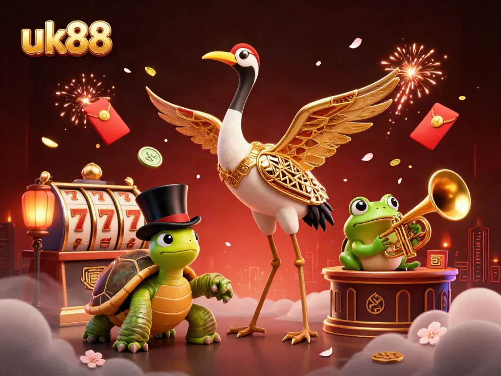 Engage in exciting gameplay with uk88 featuring spinning slot reels and a lively casino atmosphere.