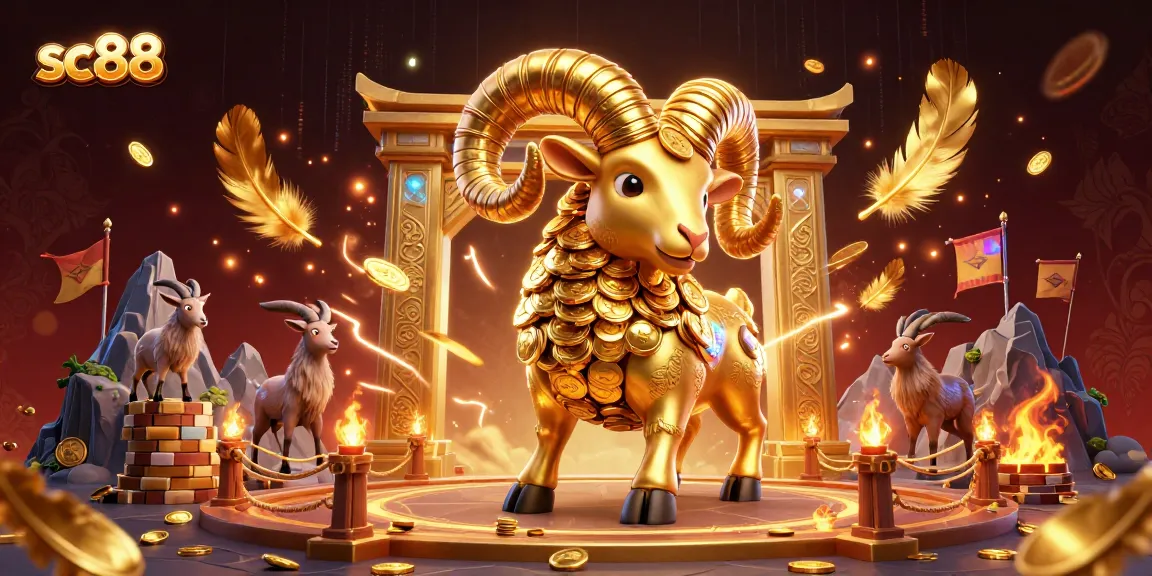 Experience thrilling moments at sc88 with a vibrant illustration of a golden ram charging through a dynamic gaming arena.
