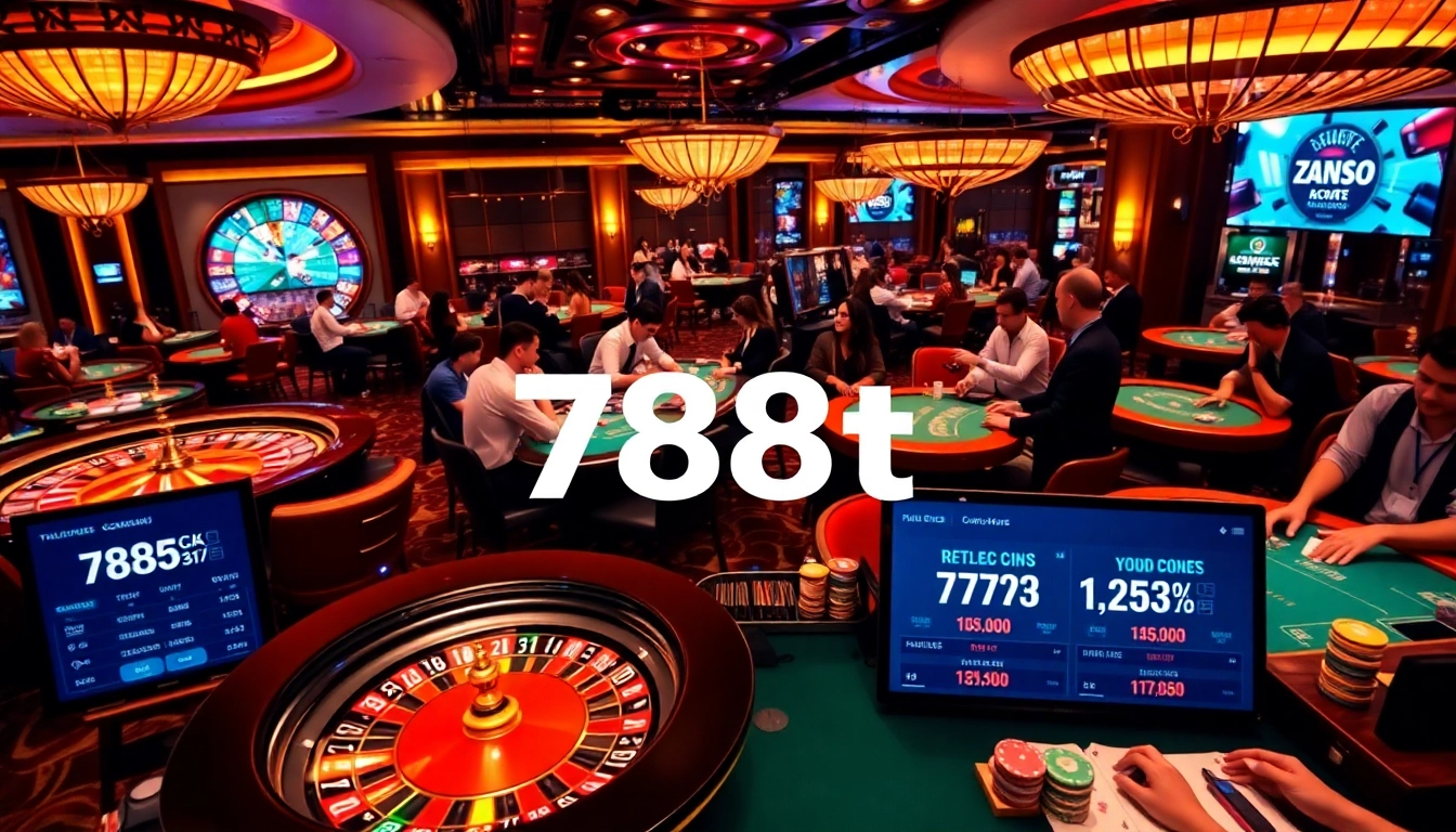 Players joyfully engaging with tables at the 788t casino scene, experiencing professional gaming action.