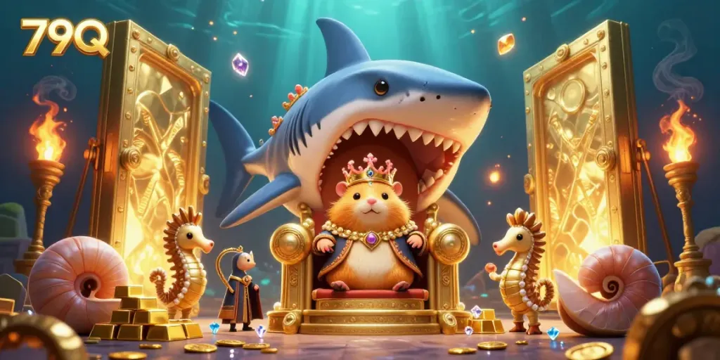 Experience gaming like never before with 79Q's golden treasures and thrilling characters in this vibrant casino illustration.