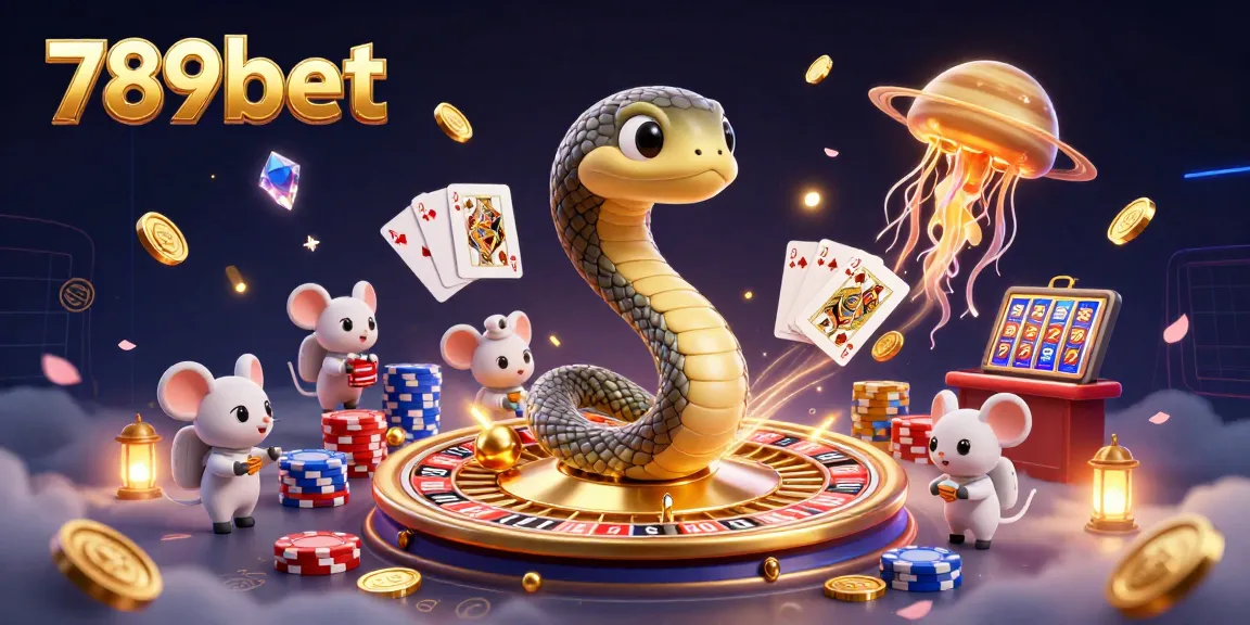 Engage with 789bet's cosmic gaming world featuring roulette snakes and astronaut gamblers.