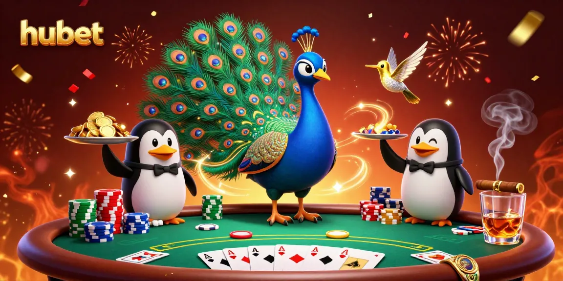 Play exciting games at hubet with a colorful display of casino elements and vibrant characters.